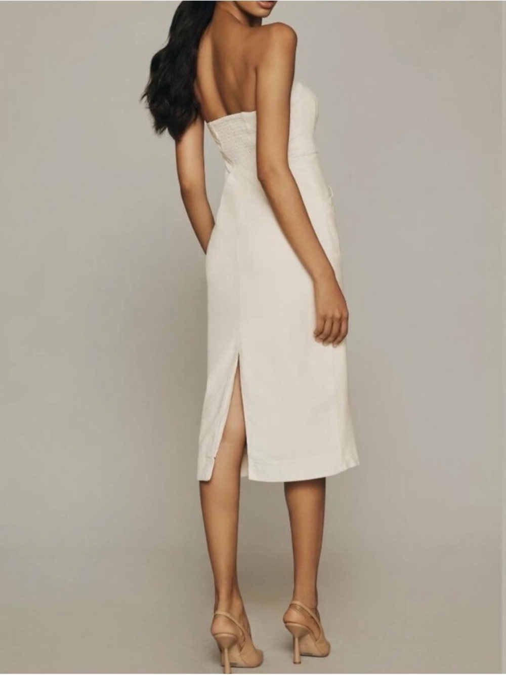 Pilcro Strapless White cordoroy Midi Dress - Picture 2 of 4